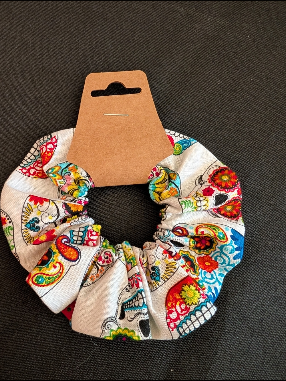 Hand Crafted Set Of 4 Multicolor Skull Scrunchies - Picture 2 of 5
